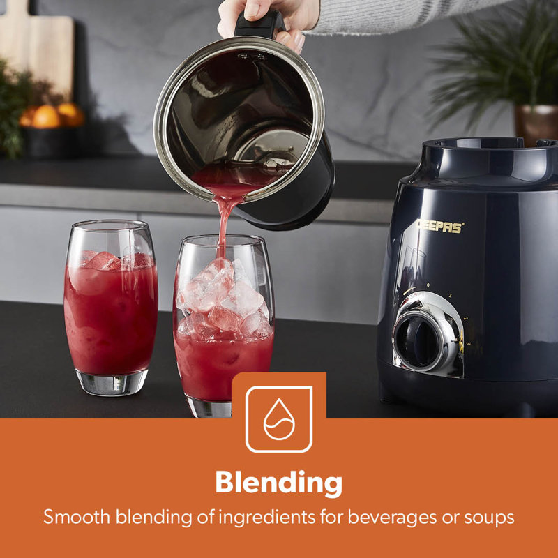 GEEPAS 600W 3-in-1 Mixer Grinder Stainless Steel Jars, Blades Perfect for Chutney, Dry & Wet Fine Grinding Mixing Shockproof Body