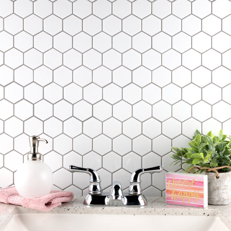 Metro 2" Hex Glossy White 11-1/8 in. x 12-5/8 in. Porcelain Mosaic Floor and Wall Tile