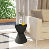 Durant Reversible Drum End Table with Storage – No Assembly Lightweight Accent Side Table for Indoor & Outdoor Use