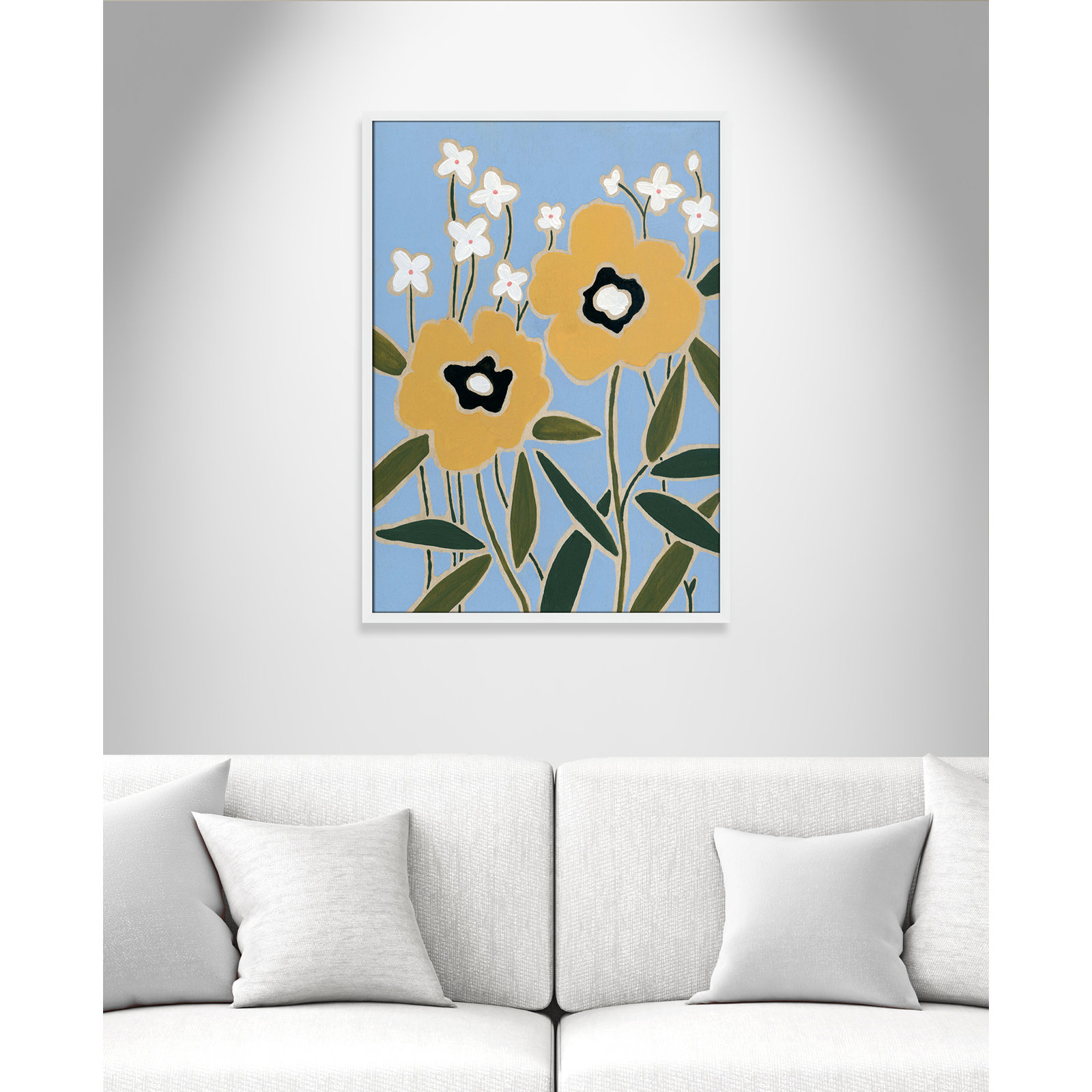 Maura "Woodblock Floral II" Print, 35.5" H x 25.5" W x 1.25" D, Satin White Framed