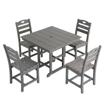5-Piece All-Weather HDPE Patio Dining Set, 4-Seater, Umbrella Hole,Gray