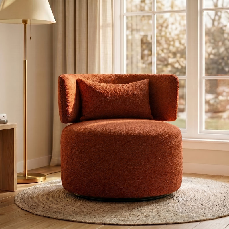 Fauteuil d'appoint pivotant avec coussin décoratif Narissa, Velours rouille orange