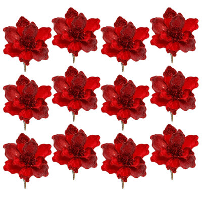 Fleur de magnolia avec pince, ensemble de 12 - 8 X 4,5 pouces