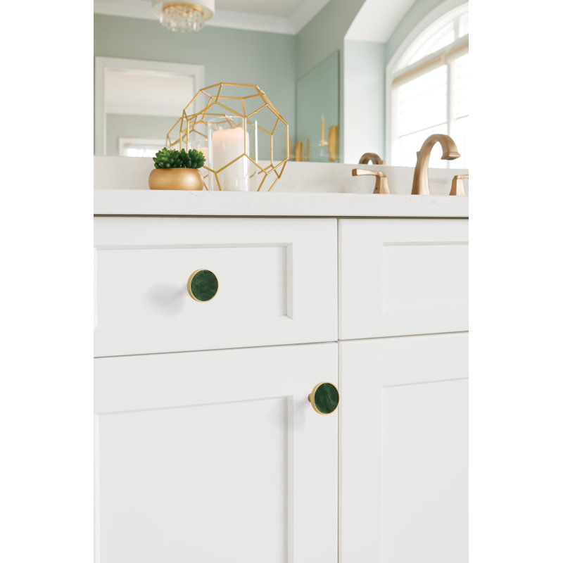 Gold and Emerald Green Round Cabinet Knob Set with Mounting Hardware