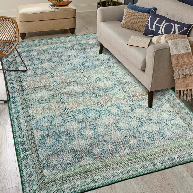 Tapis décoratif lavable de style bohémien rétro pour le salon, la chambre à coucher, antidérapant et durable, 6 pi x 9 pi
