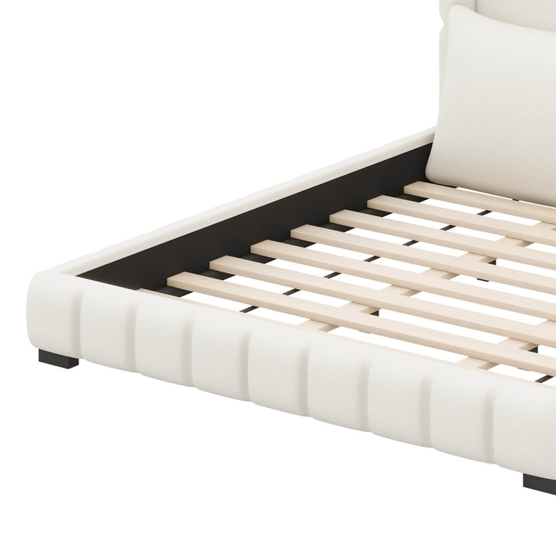 Lit plateforme tapissier avec 2 coussins, Blanc, Très grand lit