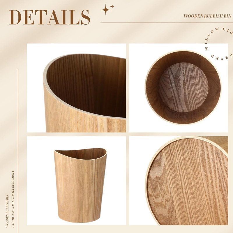 Poubelle ronde en bois naturel