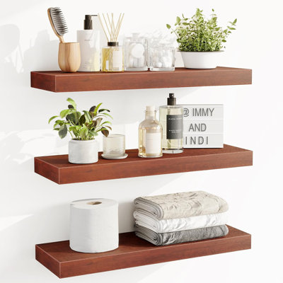 3 Pack Wall Mounted Shelves With Invisible Brackets Fixwal Floating Shelves for Wall Walnut