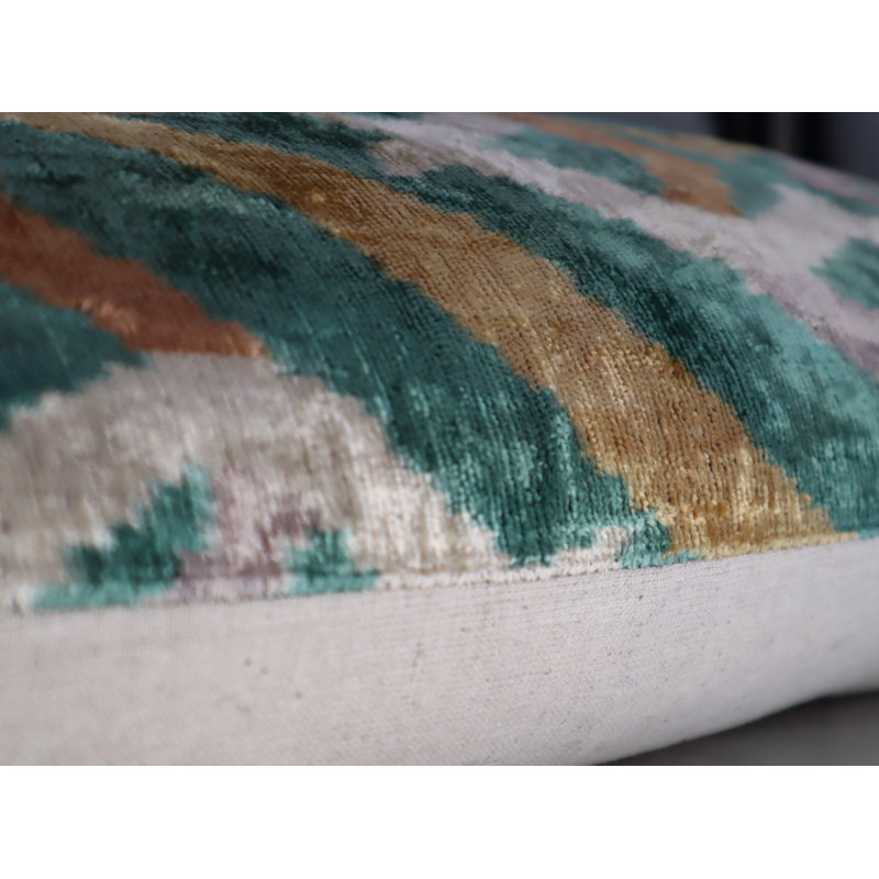 Velvet Lumbar Pillow Cover & Insert, Green/Beige/Teal Geometric 3