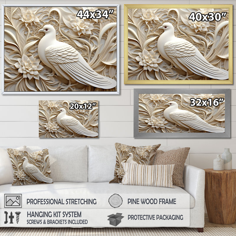 Dove Canvas Wall Art, White Bird Peaceful Print - Dove Ivory Innocence, Wrapped Canvas, 16" H x 32" W x 1" D