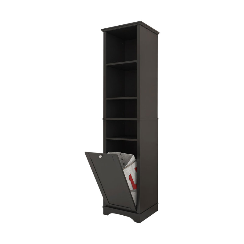 16 In. W X 14 In. D X 64 In. Bathroom Storage Cabinet For Small Space, Black