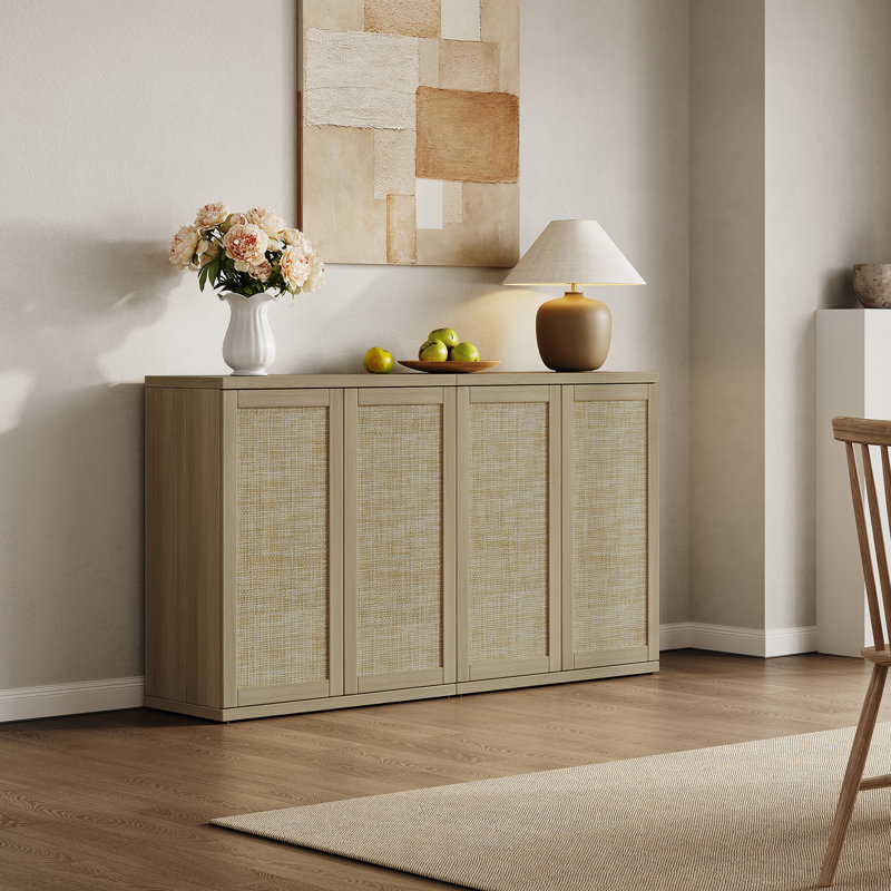Consiglia 30.5" Bohemian-Inspired Rattan 2-Door Sideboard, Amber Oak, 2
