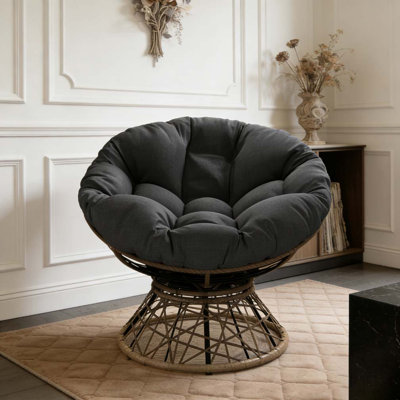 Chaise ergonomique 40 po en osier avec coussin en tissu épais