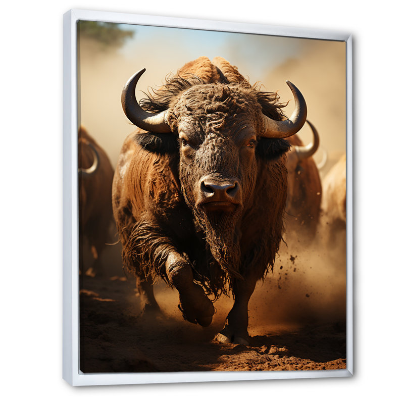 Kembre Native Art Buffalo Thunder - impression, H 20 po x l 12 po x P 1 po, Cadre flottant blanc