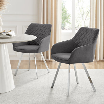 Eubanks Luxury Fabric Upholstered Dining Chair with Chrome Metal Legs - Modern Home