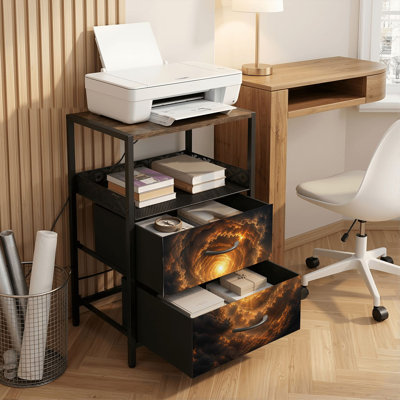 Table de chevet 2 tiroirs avec station de charge, table de chevet avec ports USB et amp; Table de chevet noire Outlets avec tablette Dramatic Golden Sky Swirling Clouds