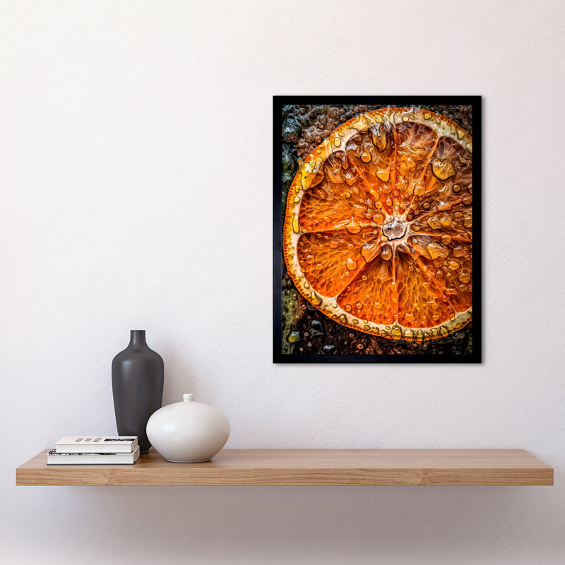 Mizintceva Orange Slice With Juice Droplets Macro Painting - Single Picture Frame Print