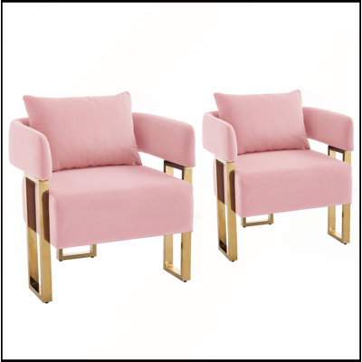 2PCS Modern Velvet Fleece Upholstered Side Chair with Gold Metal Legs for Living Rooms, Dressing Areas, and Offices