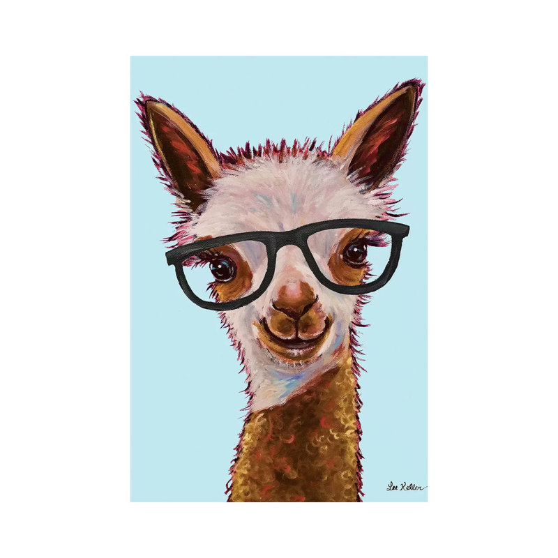 Rosie the Alpaca with Glasseson Turquoise 1 Piece Wrapped Canvas Wall Art, 66.04 cm H x 45.72 cm W x 3.175 cm D