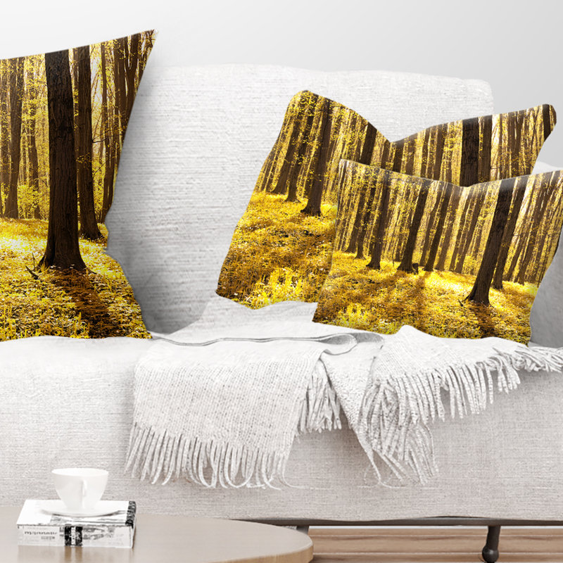 Bright Green Forest at Sunset - Forest Printed Throw Pillow