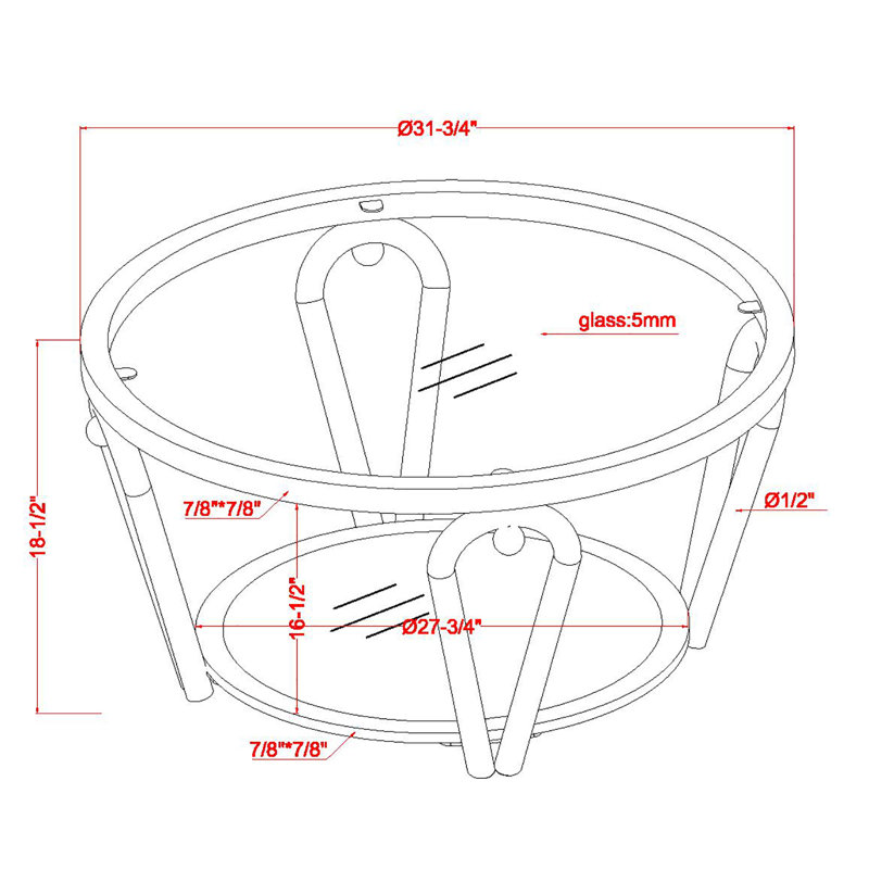 Table basse ronde avec dessus en verre 31,75 po Renea, Plateau transparent / base chromée