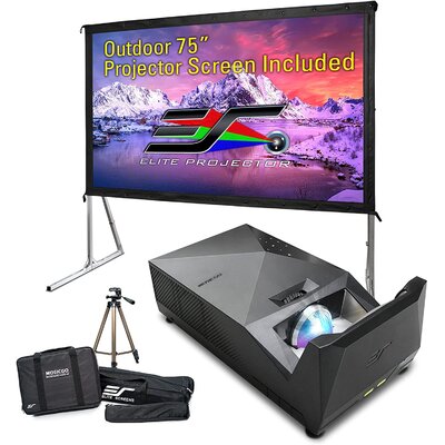 Eliteprojector Ultra Short Throw Projector IPX2 Native 1080P UST CLR DLP LED With Elite Screens OMS70H2 70"" And Tripod Indoor/Outdoor Activities - MGL -  MGL-OM75
