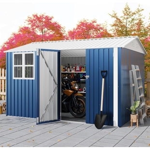 10X8 FT Storage Shed with Cross Windows & Double Doors, 450 Cu Ft Large Outdoor Tool Shed, Garden Shed for Riding Mower, Bike, Lawn Equipment - All Weather Meta