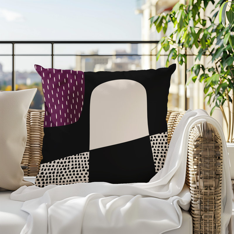 Coussin carré intérieur / extérieur pia, H 15 po x l 15 po, Mauve / noir / blanc cassé