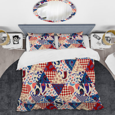 Multicolore patchwork matelassé - ensemble de housse de couette abstrait - microfibre de polyester