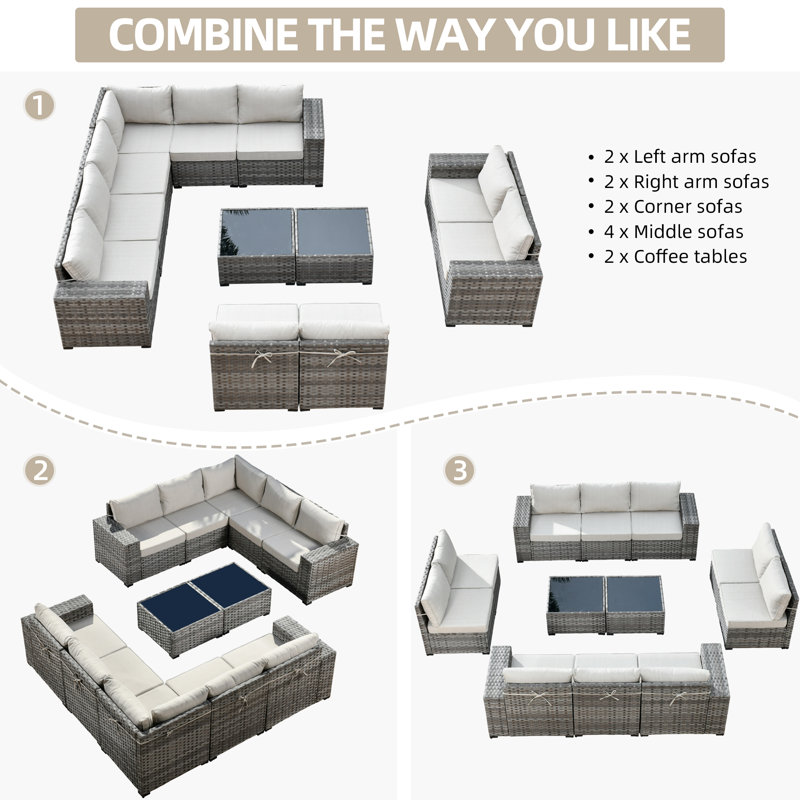 Ignatz 9 - Person Modular Patio Conversation Set with Cushions, Beige