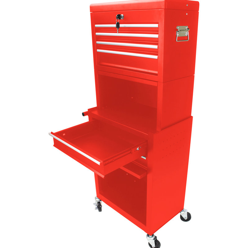 6 rangements à outils verrouillables en métal - rouge pour garage atelier de réparation avec serrure et roulettes, Rouge
