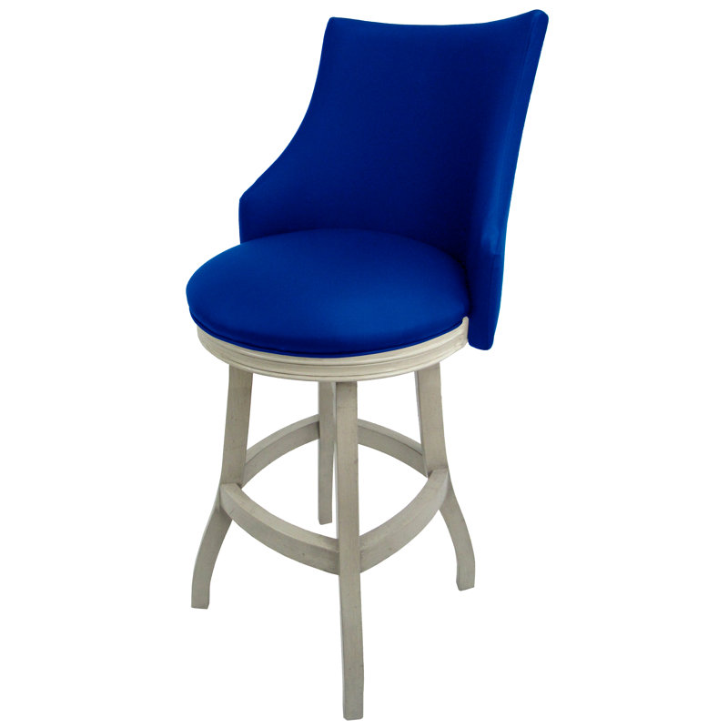 Tabouret pivotant en bois Ridfortore, Blanc antique, Bleu Duc, Tabouret de bar (assise de 30 po de hauteur)