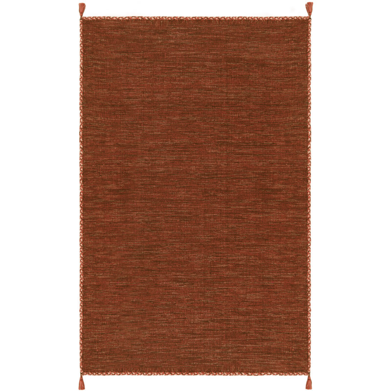 Amaral Handwoven Flatweave Cotton Orange/Black Area Rug, Rectangle 4' x 6'