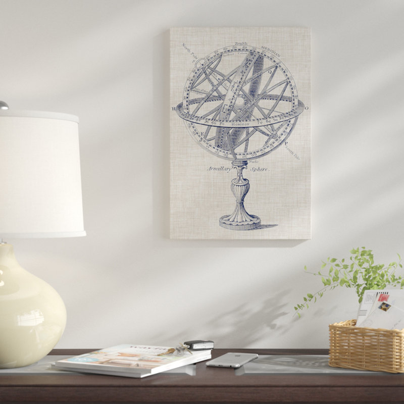 « armillary sphere on linen i », reproduction d’impression sur toile tendue, H 12 po x l 8 po x P 0,75 po, Toile tendue