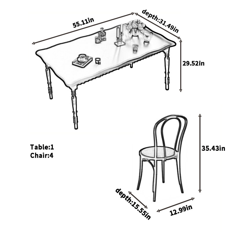 Ensemble de table et chaises de style français antique