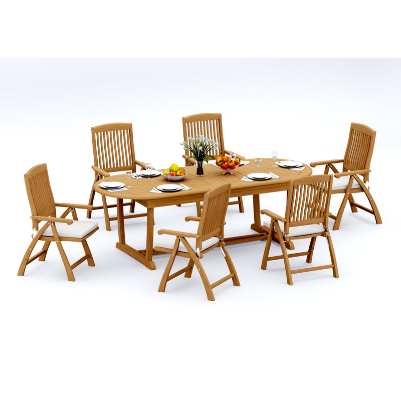 11 Pcs Grade-A Teak Wood Dining Set: 94" Mas Oval Trestle Leg Table And 10 Marley Folding Reclining Arm Chairs #11MR2310, 6