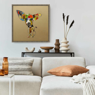 Abstract Colorful Chihuahua Canvas | Beige Framed Pet Decor