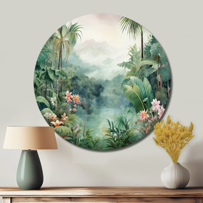 «Tropical Wilderness Escape III», art mural rond en métal