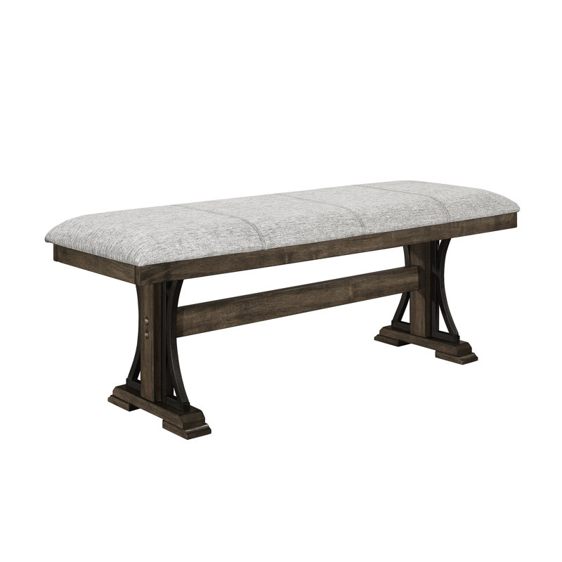 Banc de siège rembourré gris foncé - Design transitionnel pour salle à manger de style décontracté avec revêtement en lin brun