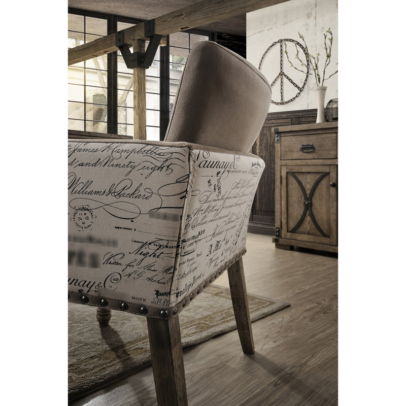 Chaise avec accoudoirs de salle à manger en bois flotté rustique - tête de clou robuste, dossier imprimé en microfibre 2