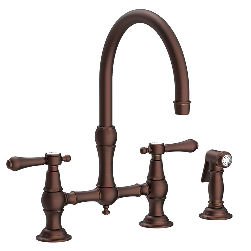 Chesterfield Bridge Kitchen Faucet with Side Spray, Oil Rubbed Bronze - Hand Relieved