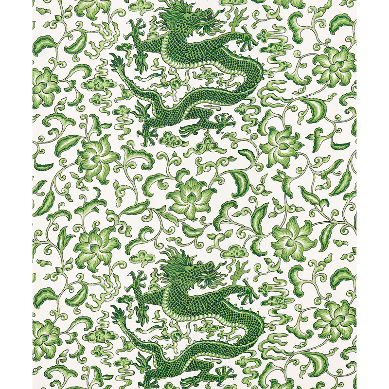 Oriana Chi'en Dragon Linen Print Fabric, Jade