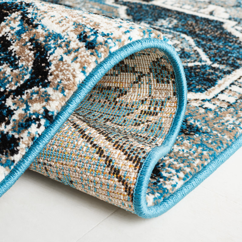 Tapis bleu / ivoire Vintage Performance, Rectangle 5 pi 3 po x 7 pi 6 po