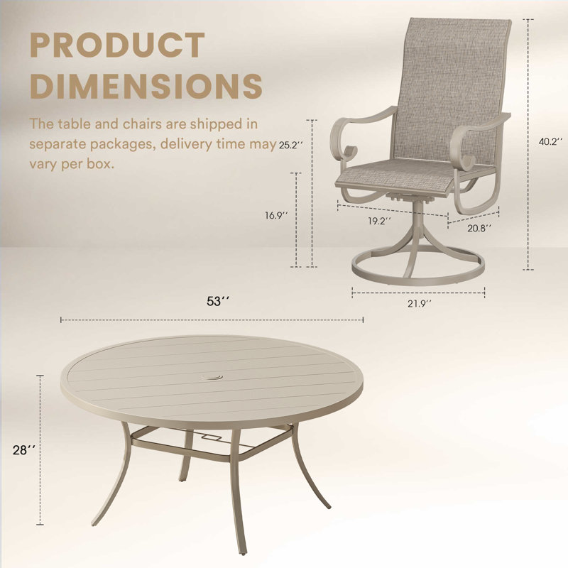 Ensemble repas d'extérieur pour 6 personnes avec chaise pivotante, Crème / crème