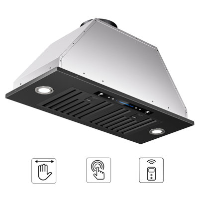 Hotte encastrable 36 pouces 900 CFM convertible en noir avec lumières DEL, contrôle ACL des mouvements