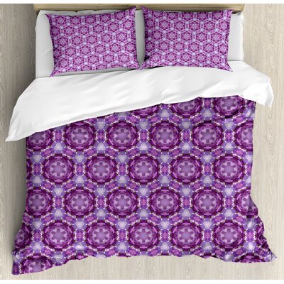 Mauve Fractal Primitive Mosaic Style Inspired Abstract Trippy Unusual Shapes Duvet Cover Set -  Ambesonne, nev_23334_king