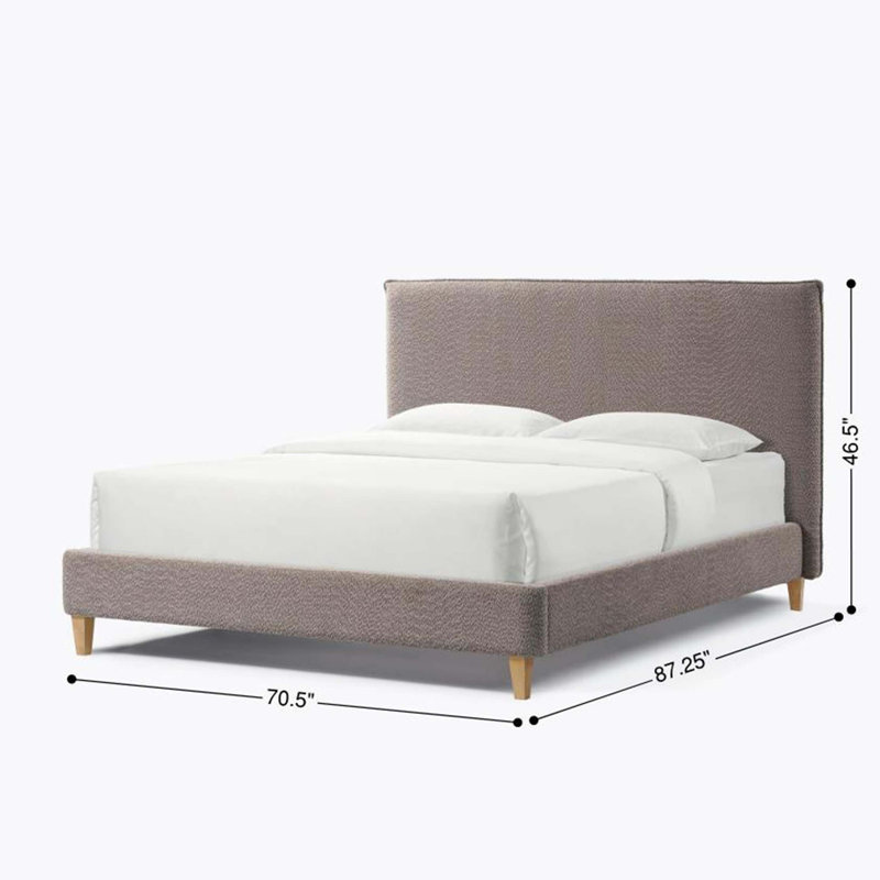 Lit plateforme tapissier grand format Vireo, boucle tungstène gris, cadre en bois, réduction du bruit, capacité de 800 lb