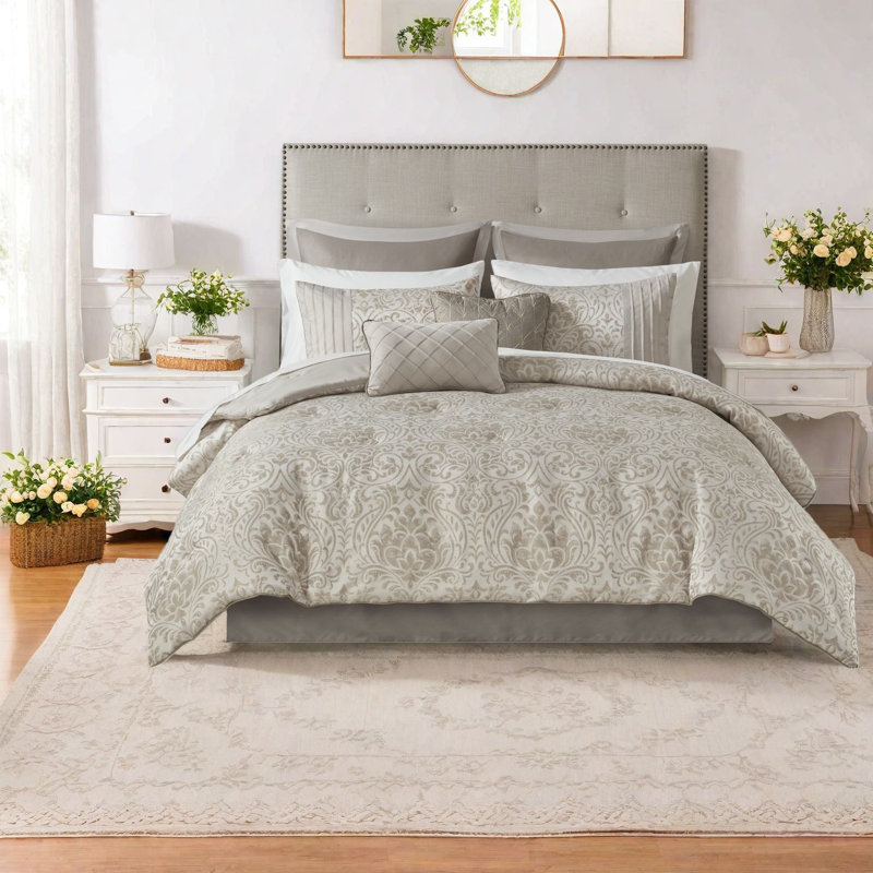 Piece Queen Bedding Sets, Polyester Jacquard Khaki, Elegant Home