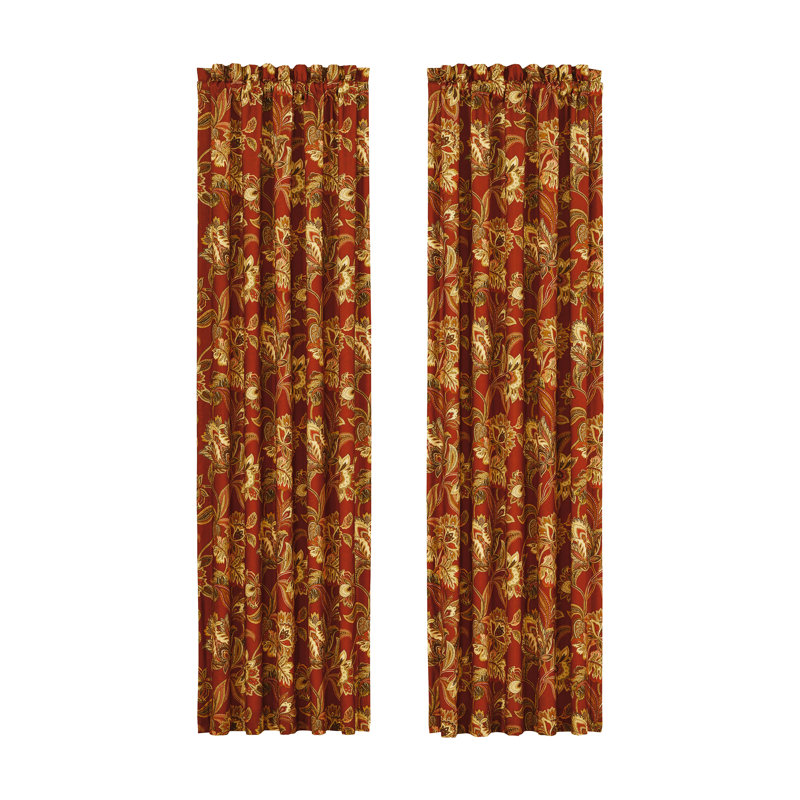 Montecito Red Polyester Ground Length Window Panel Pair