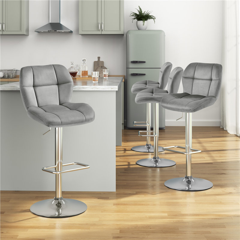 Swivel Upholstered Adjustable Height Counter Stool with Metal Frame, Light Gray